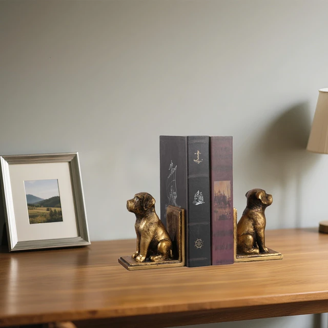 Alt view image 6 of 6 - Book Ends for Shelves to Hold Books Heavy Duty,Decorative Bookend | for Bookshelf Décor,Cute Animal Dog Book Stopper Labrador Retriever Statues for Home, Office Desk Decoration,1pair