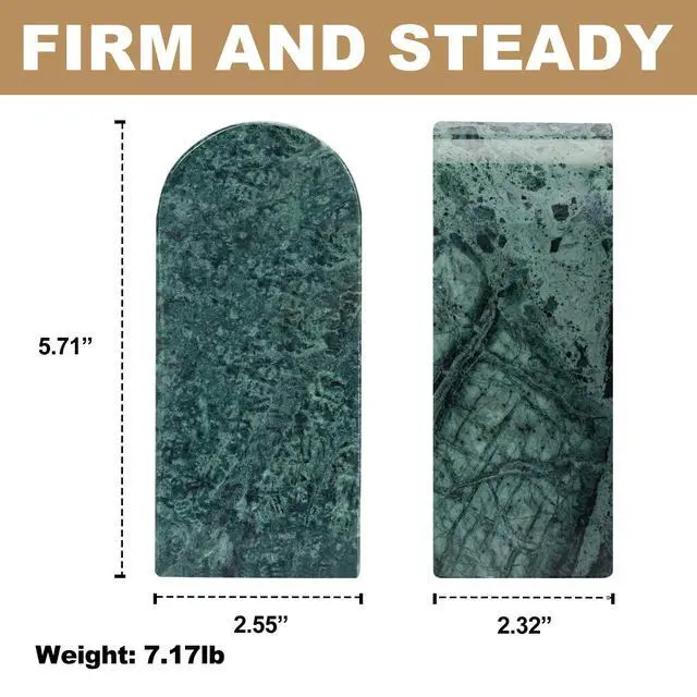 Alt view image 2 of 7 - Indian Natural Marble Bookends for Shelves, Decorative Book Ends, 7lbs Heavy-Duty Marble Book Holders, Bookshelf Apartment Decor for Normal Books/CD/Video Games(Indian Green)