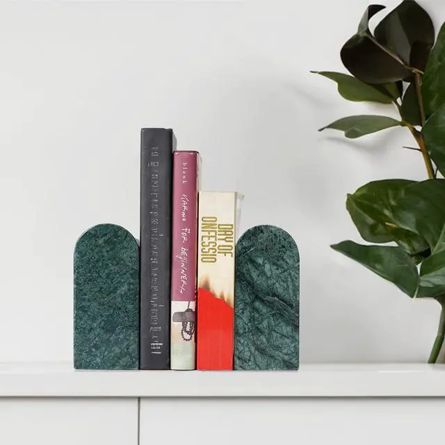 Alt view image 4 of 7 - Indian Natural Marble Bookends for Shelves, Decorative Book Ends, 7lbs Heavy-Duty Marble Book Holders, Bookshelf Apartment Decor for Normal Books/CD/Video Games(Indian Green)