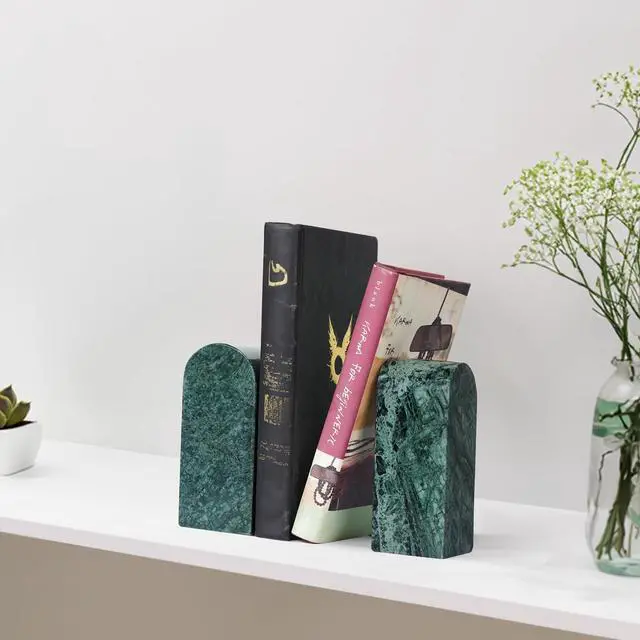 Alt view image 5 of 7 - Indian Natural Marble Bookends for Shelves, Decorative Book Ends, 7lbs Heavy-Duty Marble Book Holders, Bookshelf Apartment Decor for Normal Books/CD/Video Games(Indian Green)