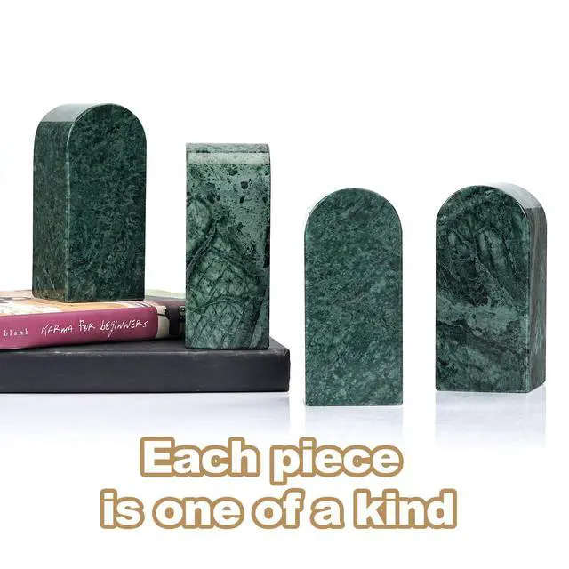 Alt view image 6 of 7 - Indian Natural Marble Bookends for Shelves, Decorative Book Ends, 7lbs Heavy-Duty Marble Book Holders, Bookshelf Apartment Decor for Normal Books/CD/Video Games(Indian Green)