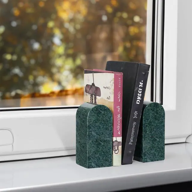 Alt view image 7 of 7 - Indian Natural Marble Bookends for Shelves, Decorative Book Ends, 7lbs Heavy-Duty Marble Book Holders, Bookshelf Apartment Decor for Normal Books/CD/Video Games(Indian Green)