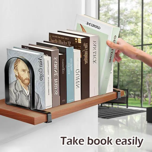 Alt view image 2 of 7 - Book Ends for Shelves: Black Metal Book Ends, Heavy Duty Bookend Supports for Shelves, Non-Skid Book Organizer for Home Office School Supplies