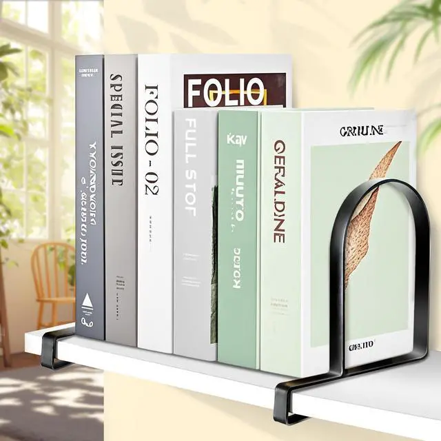 Alt view image 4 of 7 - Book Ends for Shelves: Black Metal Book Ends, Heavy Duty Bookend Supports for Shelves, Non-Skid Book Organizer for Home Office School Supplies