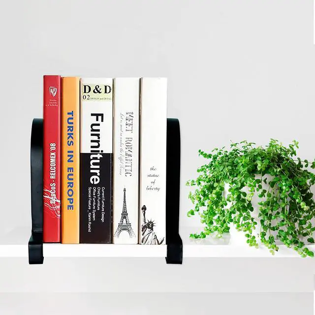 Alt view image 5 of 7 - Book Ends for Shelves: Black Metal Book Ends, Heavy Duty Bookend Supports for Shelves, Non-Skid Book Organizer for Home Office School Supplies