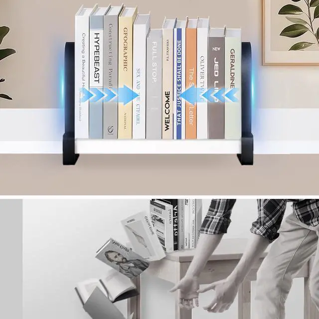 Alt view image 6 of 7 - Book Ends for Shelves: Black Metal Book Ends, Heavy Duty Bookend Supports for Shelves, Non-Skid Book Organizer for Home Office School Supplies