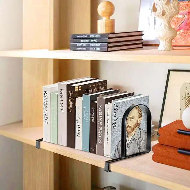 Alt view image 7 of 7 - Book Ends for Shelves: Black Metal Book Ends, Heavy Duty Bookend Supports for Shelves, Non-Skid Book Organizer for Home Office School Supplies