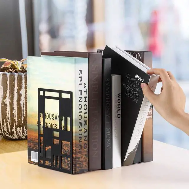 Alt view image 7 of 7 - Book Ends,Bookends,Book Ends for Shelves,Bookends for Heavy Books | Book Divider Decorative Holder,Metal Heavy Duty Bookend,Abstract Art Book Stopper Supports for Office,Black 1 Pair