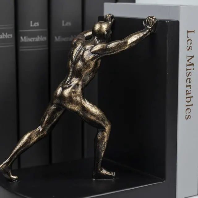 Alt view image 3 of 7 - Man Decorative Book Ends,7" Resin Non Skid Bookends for Heavy Books,Bookends for Shelves Decorative,Creative Shelf Decorations to Hold Books for Bookshelf,Home,Office,Study
