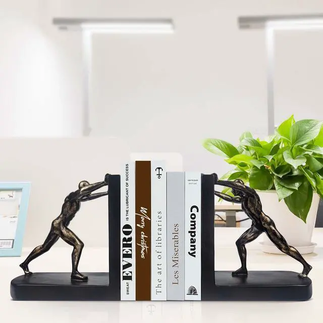 Alt view image 4 of 7 - Man Decorative Book Ends,7" Resin Non Skid Bookends for Heavy Books,Bookends for Shelves Decorative,Creative Shelf Decorations to Hold Books for Bookshelf,Home,Office,Study