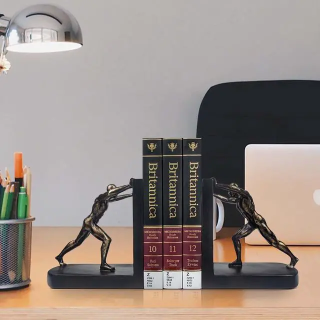 Alt view image 6 of 7 - Man Decorative Book Ends,7" Resin Non Skid Bookends for Heavy Books,Bookends for Shelves Decorative,Creative Shelf Decorations to Hold Books for Bookshelf,Home,Office,Study