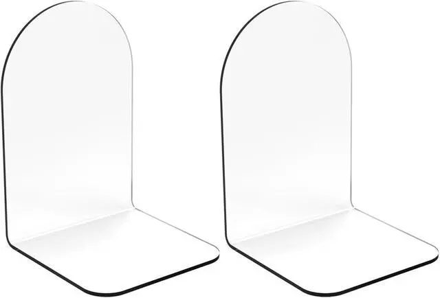 Main image of Clear Acrylic Book Ends Bookends for Shelves | 2 Piece, 7.08 x 4.72, Semi-circular, Non-Slip, Decorative Books Holder, Bookcase Desktop Use, for Office Home School