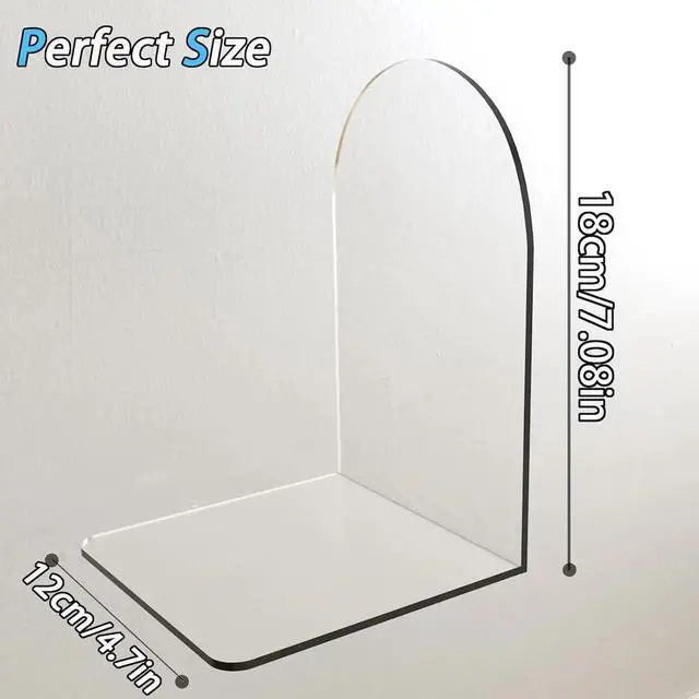 Alt view image 2 of 6 - Clear Acrylic Book Ends Bookends for Shelves | 2 Piece, 7.08 x 4.72, Semi-circular, Non-Slip, Decorative Books Holder, Bookcase Desktop Use, for Office Home School