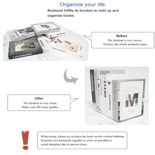 Alt view image 4 of 6 - Clear Acrylic Book Ends Bookends for Shelves | 2 Piece, 7.08 x 4.72, Semi-circular, Non-Slip, Decorative Books Holder, Bookcase Desktop Use, for Office Home School