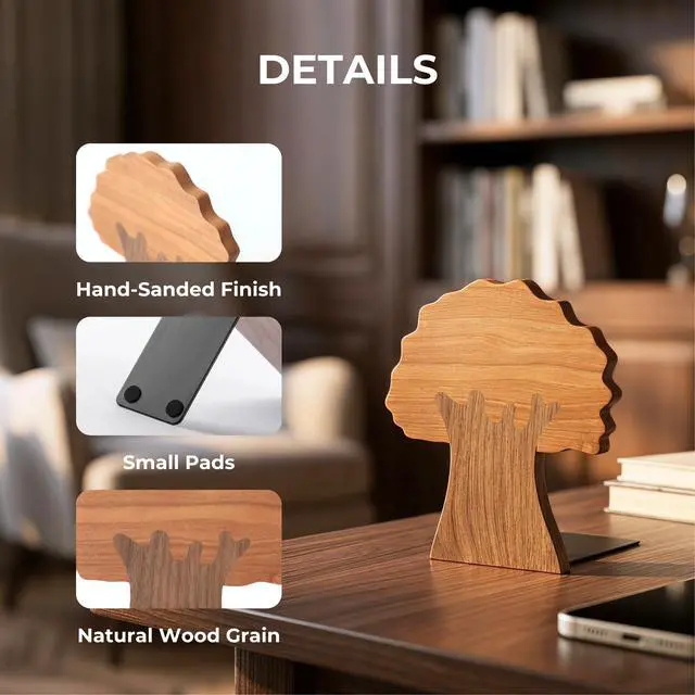 Alt view image 5 of 7 - Walnut & Cherry Tree Shaped Book Ends for Shelves | Heavy Duty with Non-Skid Pads, Decorative Book Supports for Home, Office & Library