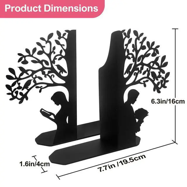 Alt view image 3 of 7 - Tree of Life Bookends Decorative Couple Book Ends for Shelves (Black) | Tree Metal Bookends for Heavy Books, Book Organizer for Desk Bookshelf Home Office Book Stopper valentines day gifts