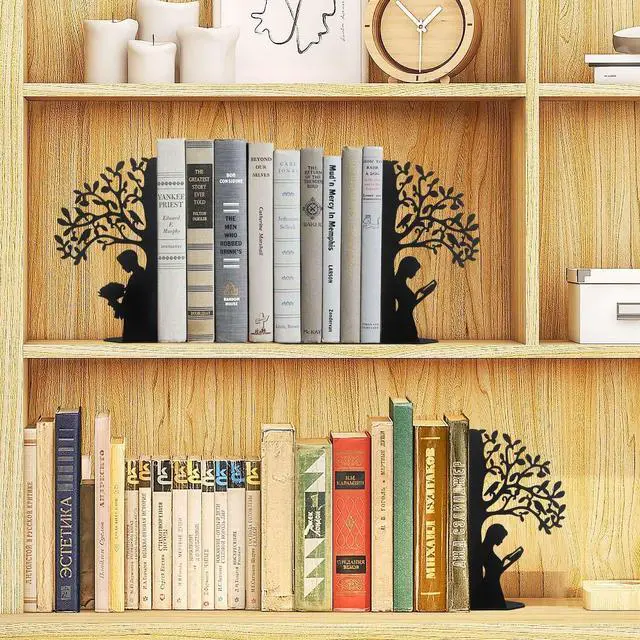 Alt view image 4 of 7 - Tree of Life Bookends Decorative Couple Book Ends for Shelves (Black) | Tree Metal Bookends for Heavy Books, Book Organizer for Desk Bookshelf Home Office Book Stopper valentines day gifts