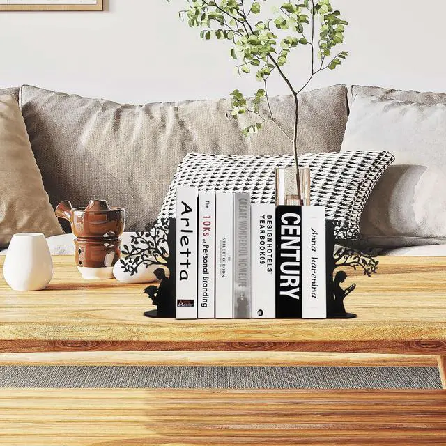 Alt view image 5 of 7 - Tree of Life Bookends Decorative Couple Book Ends for Shelves (Black) | Tree Metal Bookends for Heavy Books, Book Organizer for Desk Bookshelf Home Office Book Stopper valentines day gifts