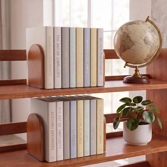 Alt view image 7 of 7 - 1 Pair Wood Bookends, Decorative Book Ends for Heavy Books, Book Organizer | Book Shelf Holder Home Decorative, Heavy Duty Wooden Bookend Support for Books and Movies