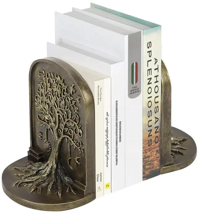 Main image of Tree of Life Vintage Heavy Bookends, 2 Unique Bronze Decorative Bookend for Shelves or Bookcase, Anti-Slip Book Shelf Bookends Decorative, Gifts for Mother and Father