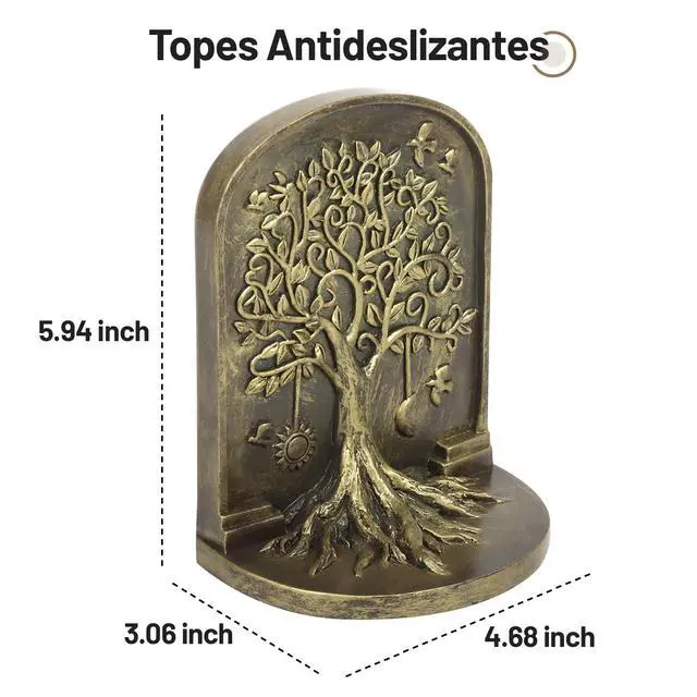Alt view image 2 of 7 - Tree of Life Vintage Heavy Bookends, 2 Unique Bronze Decorative Bookend for Shelves or Bookcase, Anti-Slip Book Shelf Bookends Decorative, Gifts for Mother and Father