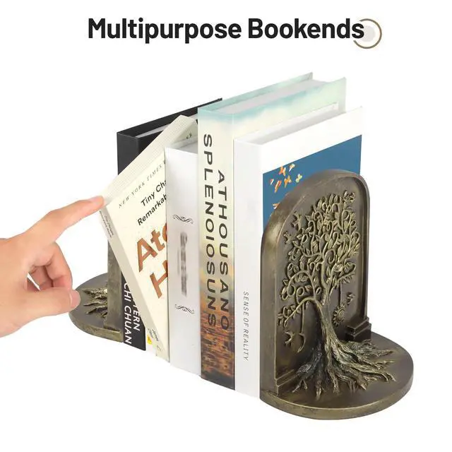 Alt view image 3 of 7 - Tree of Life Vintage Heavy Bookends, 2 Unique Bronze Decorative Bookend for Shelves or Bookcase, Anti-Slip Book Shelf Bookends Decorative, Gifts for Mother and Father