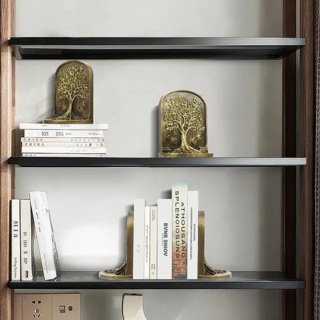 Alt view image 4 of 7 - Tree of Life Vintage Heavy Bookends, 2 Unique Bronze Decorative Bookend for Shelves or Bookcase, Anti-Slip Book Shelf Bookends Decorative, Gifts for Mother and Father