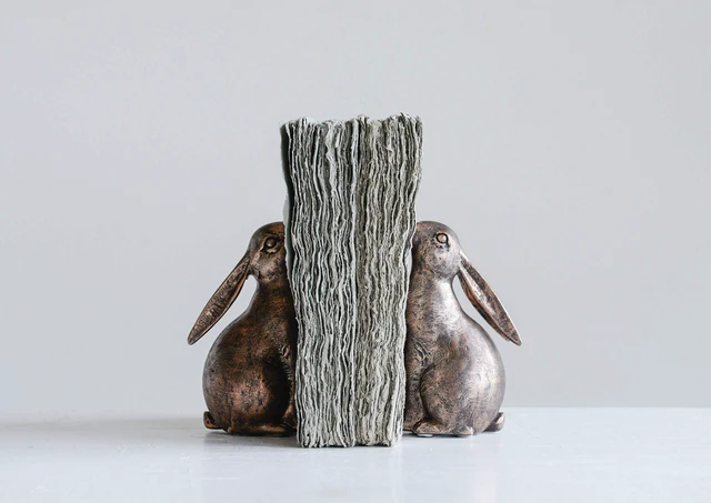 Alt view image 3 of 7 - Decorative Resin Rabbit Bookends, Bronze