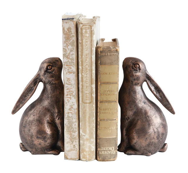 Alt view image 5 of 7 - Decorative Resin Rabbit Bookends, Bronze