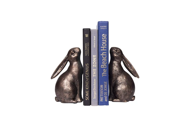 Alt view image 7 of 7 - Decorative Resin Rabbit Bookends, Bronze
