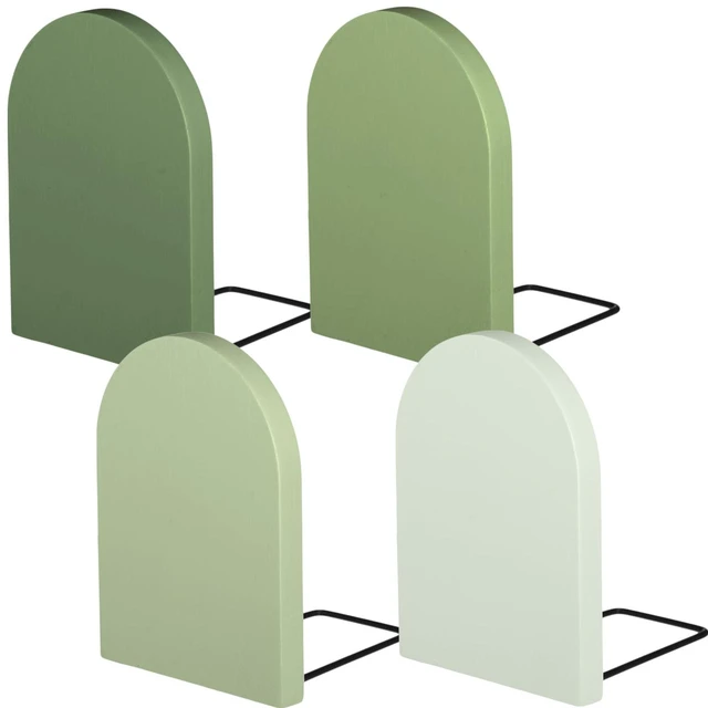 Main image of 4 Pcs Boho Wood Bookends Back to School Sage Green Wooden Book Stands Decorative Non Skid Book Stoppers for Books Cds Videos Albums Office Desktop Shelves(Green)