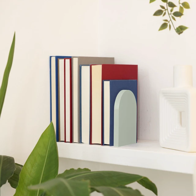 Alt view image 7 of 7 - 4 Pcs Boho Wood Bookends Back to School Sage Green Wooden Book Stands Decorative Non Skid Book Stoppers for Books Cds Videos Albums Office Desktop Shelves(Green)