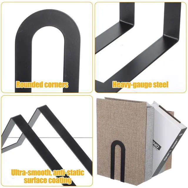 Alt view image 4 of 7 - 6 Pcs Modern Metal Bookends for Shelves, Metal Small Book Ends Book Shelf Organizer Minimalist Book Ends for Books/Movies/CDs, Decorative Bookends for Home Office, 5.5 x 3.75 x 2.25inch (Black)