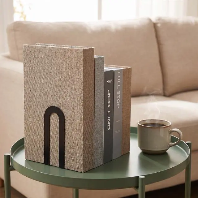 Alt view image 7 of 7 - 6 Pcs Modern Metal Bookends for Shelves, Metal Small Book Ends Book Shelf Organizer Minimalist Book Ends for Books/Movies/CDs, Decorative Bookends for Home Office, 5.5 x 3.75 x 2.25inch (Black)