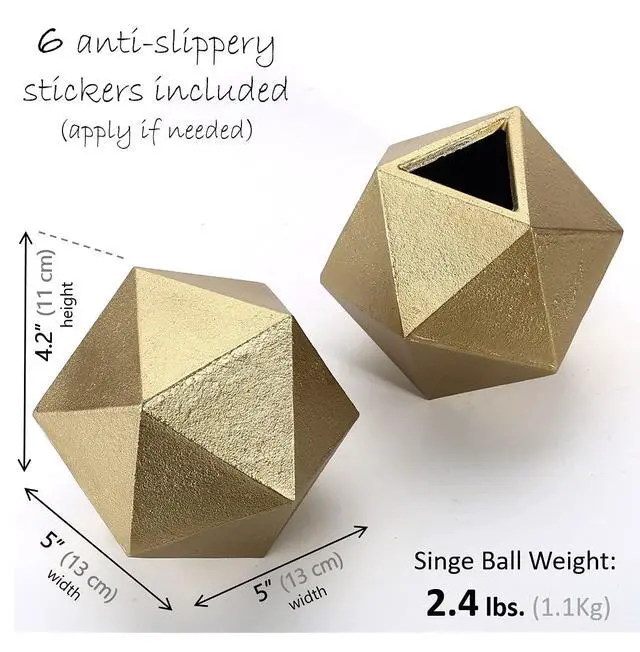 Alt view image 2 of 7 - Geometric Decorative Ball Shaped Bookends, Modern Cast Iron Gold Bookends for Office Desk, Book Shelf, Room Decor, Home Office, Book Stand or Organizer, Set of 2