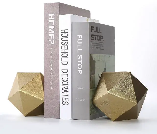 Main image of Geometric Decorative Ball Shaped Bookends, Modern Cast Iron Gold Bookends for Office Desk, Book Shelf, Room Decor, Home Office, Book Stand or Organizer, Set of 2