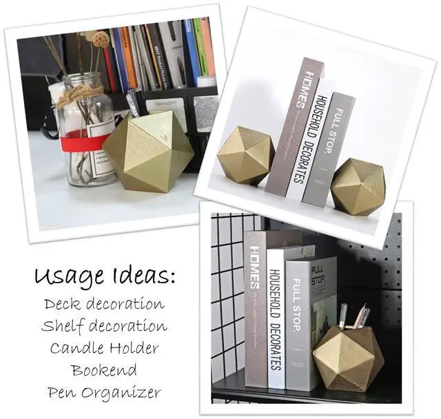 Alt view image 3 of 7 - Geometric Decorative Ball Shaped Bookends, Modern Cast Iron Gold Bookends for Office Desk, Book Shelf, Room Decor, Home Office, Book Stand or Organizer, Set of 2