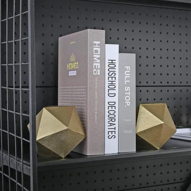 Alt view image 4 of 7 - Geometric Decorative Ball Shaped Bookends, Modern Cast Iron Gold Bookends for Office Desk, Book Shelf, Room Decor, Home Office, Book Stand or Organizer, Set of 2