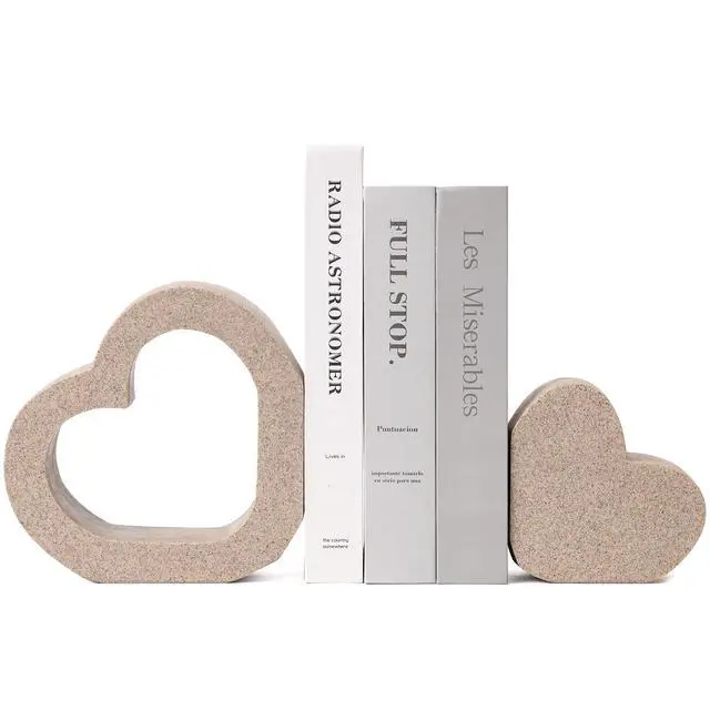 Alt view image 2 of 7 - Book Ends for Shelves, Resin Decorative Bookends for Heavy Books | Double-Heart Set of 2 Book Stopper for Modern Office Desk and Table Decor | Aesthetic Decor for Home Library Book Holder