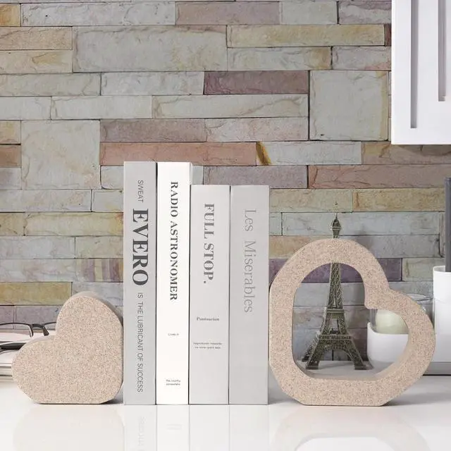 Alt view image 3 of 7 - Book Ends for Shelves, Resin Decorative Bookends for Heavy Books | Double-Heart Set of 2 Book Stopper for Modern Office Desk and Table Decor | Aesthetic Decor for Home Library Book Holder