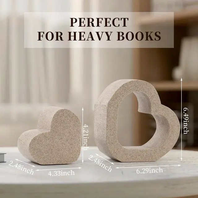 Alt view image 4 of 7 - Book Ends for Shelves, Resin Decorative Bookends for Heavy Books | Double-Heart Set of 2 Book Stopper for Modern Office Desk and Table Decor | Aesthetic Decor for Home Library Book Holder