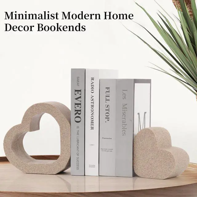 Alt view image 5 of 7 - Book Ends for Shelves, Resin Decorative Bookends for Heavy Books | Double-Heart Set of 2 Book Stopper for Modern Office Desk and Table Decor | Aesthetic Decor for Home Library Book Holder