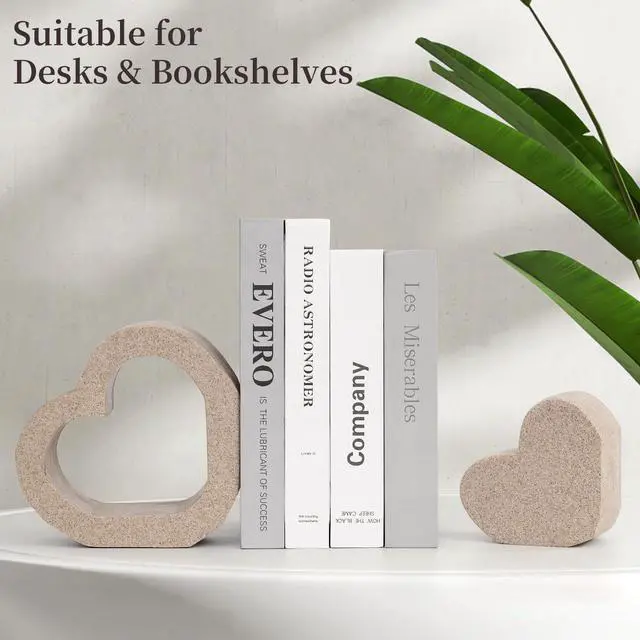 Alt view image 6 of 7 - Book Ends for Shelves, Resin Decorative Bookends for Heavy Books | Double-Heart Set of 2 Book Stopper for Modern Office Desk and Table Decor | Aesthetic Decor for Home Library Book Holder
