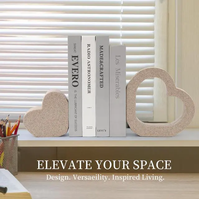Alt view image 7 of 7 - Book Ends for Shelves, Resin Decorative Bookends for Heavy Books | Double-Heart Set of 2 Book Stopper for Modern Office Desk and Table Decor | Aesthetic Decor for Home Library Book Holder