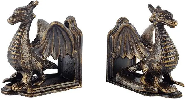 Alt view image 3 of 6 - Book Ends - Decorative Book Stopper - Shelves Bookend Support Holder, Unique Dragon Design, Heavy Duty Set 2