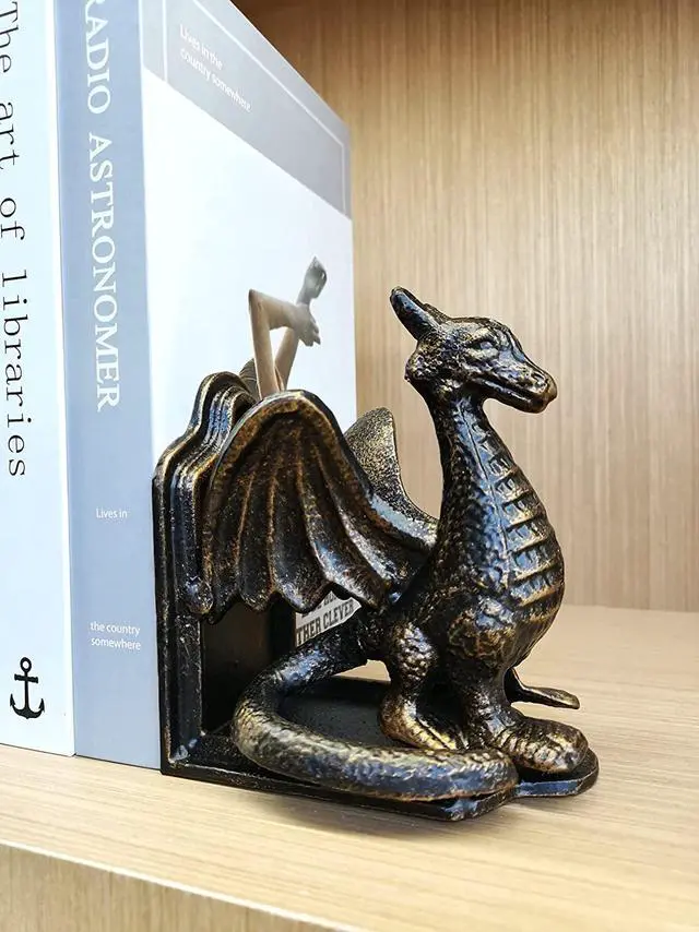 Alt view image 6 of 6 - Book Ends - Decorative Book Stopper - Shelves Bookend Support Holder, Unique Dragon Design, Heavy Duty Set 2