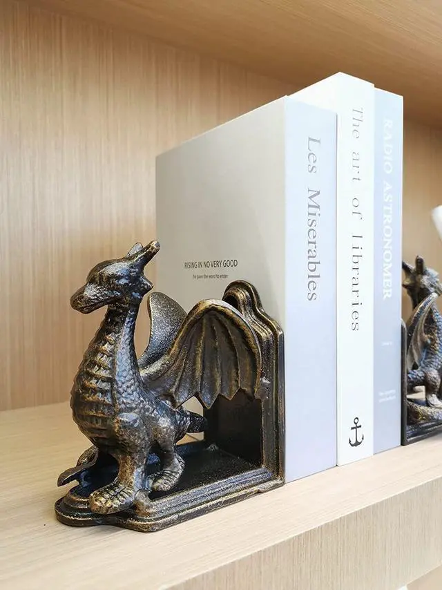Alt view image 5 of 6 - Book Ends - Decorative Book Stopper - Shelves Bookend Support Holder, Unique Dragon Design, Heavy Duty Set 2