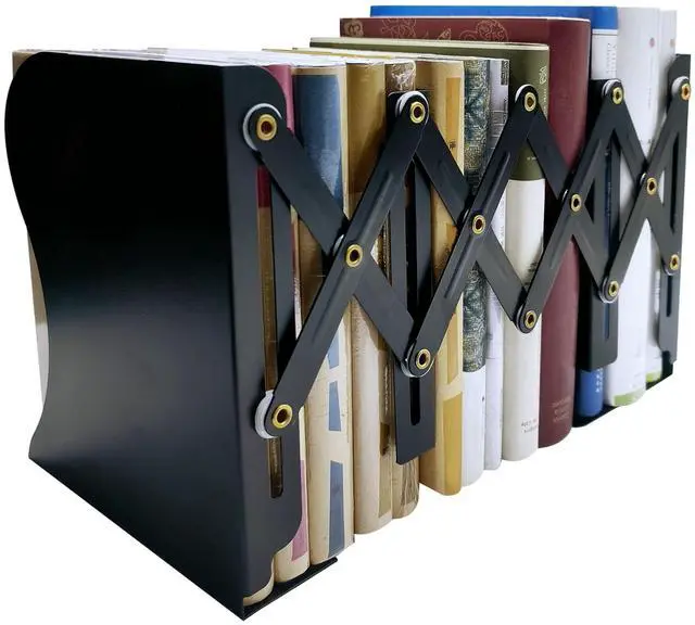 Main image of Metal Bookends, Book Ends for Heavy Books, Adjustable Book Holder for Shelves, Book Stopper for Home/School/Office, Extends up to 19 inches, Black