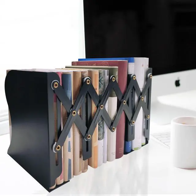 Alt view image 6 of 6 - Metal Bookends, Book Ends for Heavy Books, Adjustable Book Holder for Shelves, Book Stopper for Home/School/Office, Extends up to 19 inches, Black