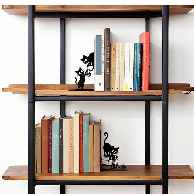 Alt view image 6 of 7 - Funny Cat Bookends Metal Black Cat Book Ends for Shelves Decorative Bookshelf Home Office Desk Bookshelf Decor Gift for Cat Lovers and Reading Enthusiasts